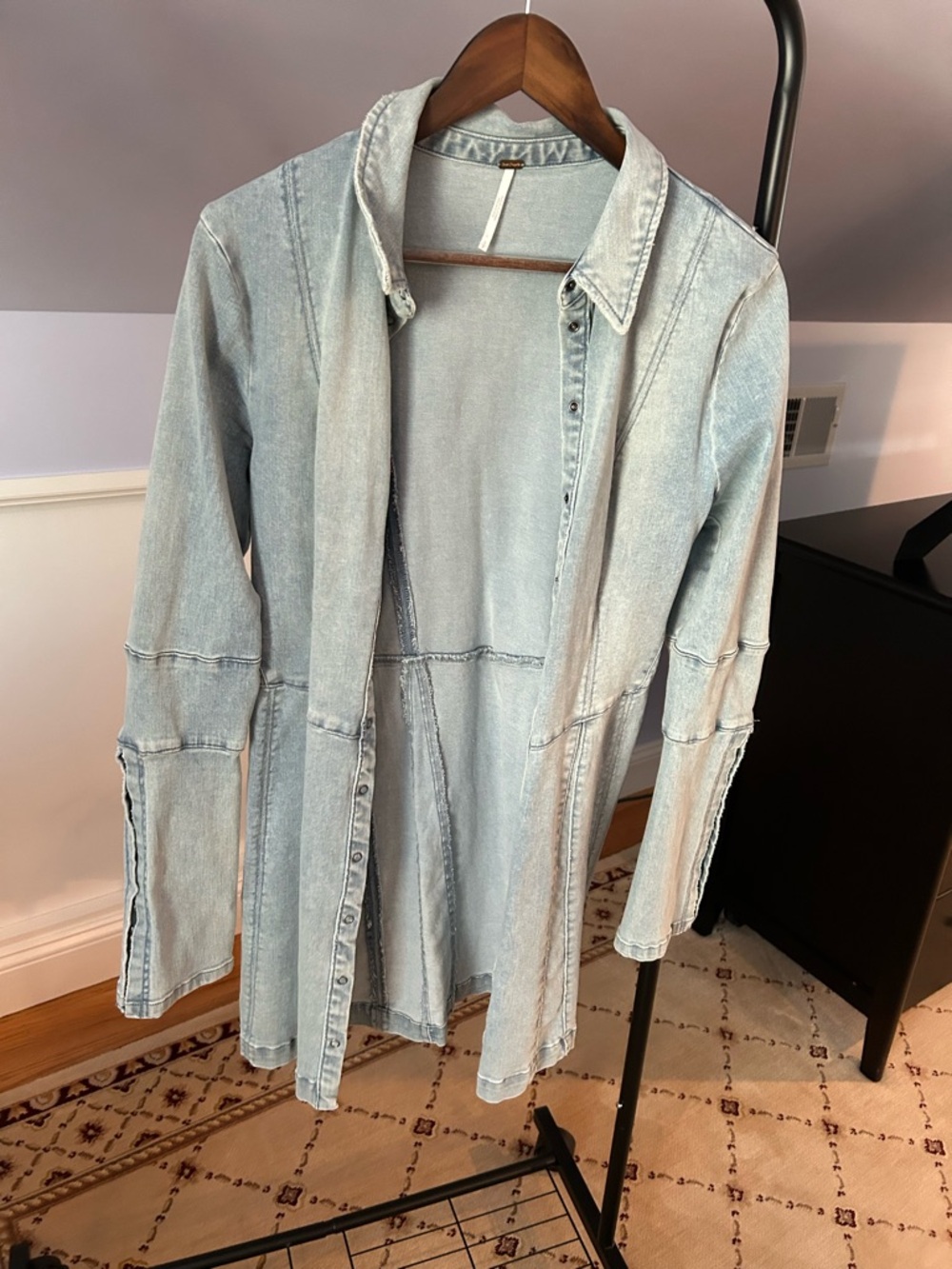 Free People Light Wash Denim Shirt Jacket in Pale Blue